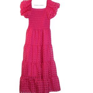 Pretty Garden Pink Ribbon Tiered Dress Ballon Short Sleeve Size M Barbiec…